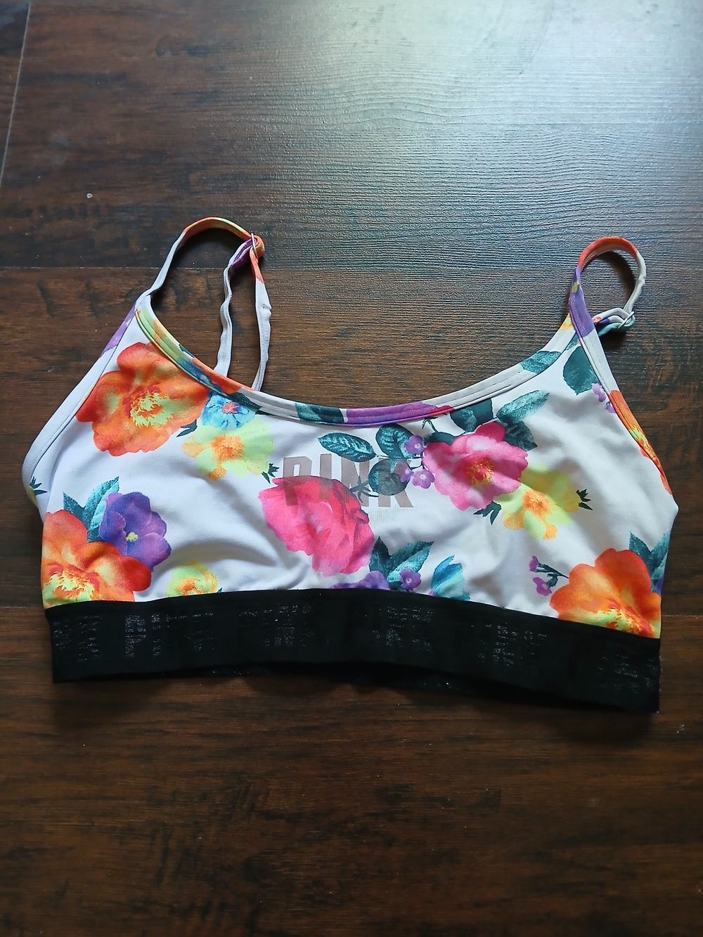 PINK Victoria's Secret White Floral Adjustable Straps Sports Bralette